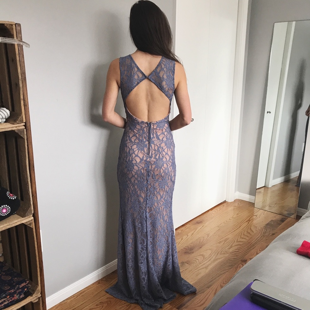 Open back lace prom dress